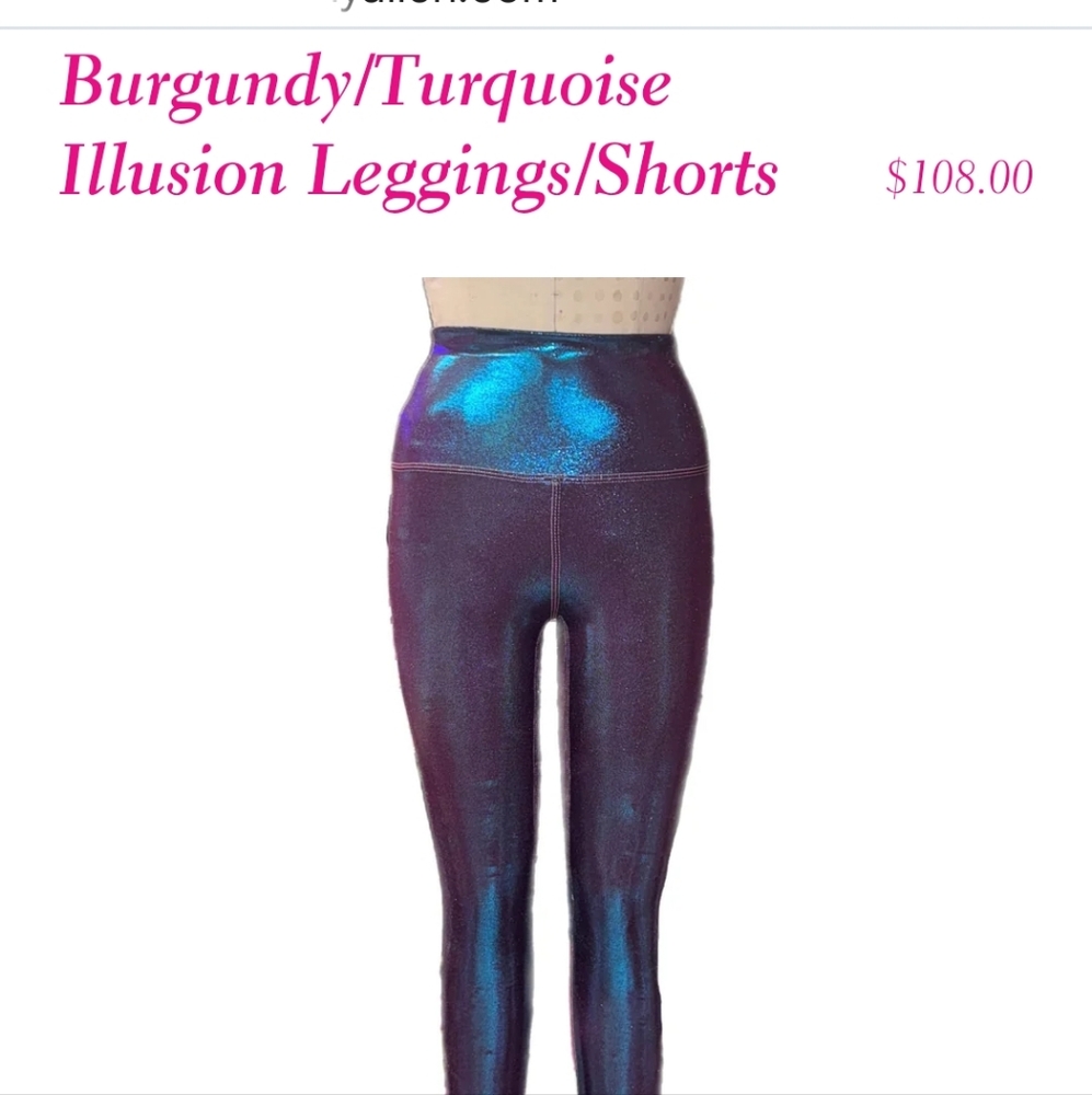 Shimmering Brittany Allen Burgundy And Turquoise Illusion Leggings Size XL